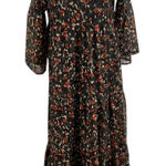 Natural Life Floral Print Midi Dress Kimono Sleeve Brown Red Size Small Photo 0