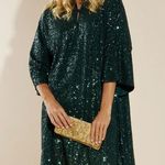 Jude Connally Delia Sequins Dress Palace Green Bell Sleeves Shift Size Small New Photo 1
