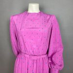 Vintage 70s Dress Pink Belted Women Long Sleeves High Neck Tiny Paisley Print Size 10 Photo 2