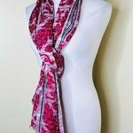 Loft Ann Taylor Scarf OS Pink Blue Floral Patterned Printed Frayed Fringe Rayon Photo 0