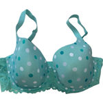No Boundaries  lined Teal Polka Dot Bra with Lace Photo 0