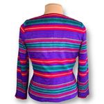 Vintage Adrianna Papell Jacket Collarless Blazer Silk Rainbow Stripe Long Sleeve Blue Size 8P Photo 2