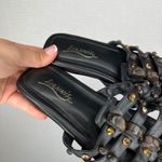 Ioannis Black Leather Gladiator Sandals Studded Wood Beads Slide Photo 1