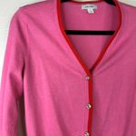 Macy's On 34th Pink Embellished Buttons Red Stripe Tipped V-Neck Long Sleeve Cardigan Photo 2