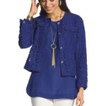 Chico's  Black Label Blue Lace Cropped Jacket Size 1 Photo 1