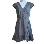 J.Crew  Faux Wrap Gingham Cotton Poplin Mini Dress Blue/White  EUC‎ Size 0 Photo 1