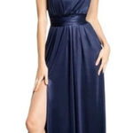 Dress the Population Dress‎ The Population Krista Plunging V-Neck Side Slit Gown Dress Navy Blue XS Photo 0