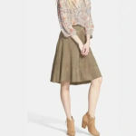 Joie  Soft 100% Suede Goat Leather Mylon Brown A-Line Skirt Boho‎ Size Small Photo 7