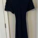Loft  short sleeve detailed navy dress with waist tie in size M Photo 0