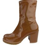 Stuart Weitzman  Brown Patent Leather Chunky Dalenna Mid Calf Heeled Boots Size 6 Photo 0