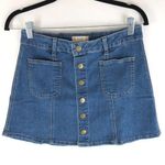 Altar'd State Women's Blue Button-Down Cotton Blend Mini Denim Jean Skirt Size S Photo 0