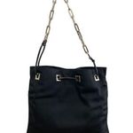 Gucci Drawstring Bucket Bag Leather Silver Chain Link Strap Nylon VTG Photo 1