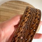 Vintage 90s Western Woven Genuine Leather Silver Buckle Belt Size Medium Brown Photo 5