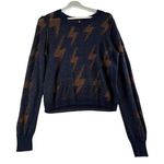 Free People Large L Knit Lightening Bolt Sweater Navy Blue Women’s Slim Fitting Photo 0
