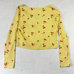 Hello Kitty  Cardigan Sz M Yellow Ribbed Baby Doll Cropped Long Sleeve Button up Photo 5