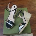 Gucci Aitana Black Leather GG Marmont Wedge Espadrille Sandals Size 40.5 Photo 5