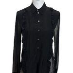 Marissa Webb Semi Sheer Button Front Long Sleeves Ruffle Black Women’s Size S Photo 0