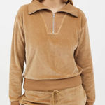Nili Lotan Womens Jacket Small Camel Brown 1/4 Zip Collar Velour Sweater Track Photo 0