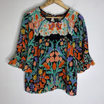 Maeve Anthropologie  Pink Green Floral Flutter Flare Sleeve Top‎ Women Sz 4 CPM4 Photo 0