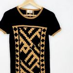 Rodier Black Geometric Short Sleeve Crewneck Wool Sweater Tunic Dress Size 40 Photo 3