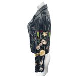 Ellie White Black Patent Faux Leather Studded Floral Embroidered Moto Jacket S Photo 1