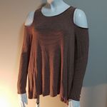 Lush Clothing Lush Brown & White Striped Cold Shoulder Top (M) Photo 1
