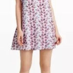 Club Monaco  Ruffle Silk‎ floral shift Dress blue pink size 0 Photo 0
