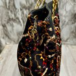 Monet  Black Gold Chain Pattern Tote Bag Vintage 80s Jewelry Print Large Cloth Photo 6