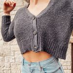 American Eagle Gray Knit Sweater Deep V Neck Photo 0