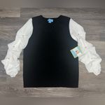 CeCe  Black Top with White Puff Sleeves Photo 1