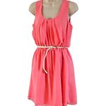 A.N.A Sleeveless Coral Pink Chiffon Dress with Braided Belt – Size Small Photo 3