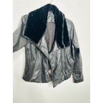 Slate + Willow Black 100% Lambskin Leather Faux Fur Lapel Leather Jacket sz L Photo 7