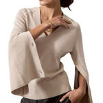 Brochu Walker  NEW Beige Organic Cotton Larson V-Neck Sweater Size Large Photo 0