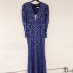 Mac Duggal Sequin Beaded Long Sleeve Gown in Midnight Navy Blue Size 6 93574 Photo 1