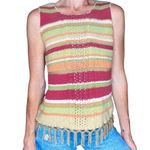 Susan Bristol Vintage Crochet Stripe Bohemian Silk Fringe Tank Top Photo 0
