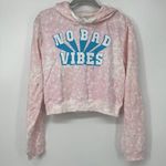 FREEZE “NO BAD VIBES” PINK WHITE AND BLUE CROPPED LONG SLEEVE HOODIE LARGE Photo 0