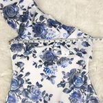 Eliza J Blue Floral Print One Shoulder Sheath Dress Metallic Ruffle Size 6 New Photo 10