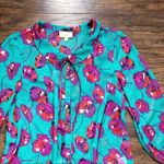 Modcloth • Jade Floral poppy print Peter Pan collar blouse chiffon bow tie neck Photo 3