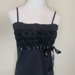 Filippo Spaghetti Strap Rosette Lace Bodice Sheath Dress Linen? Large Black Photo 4