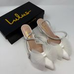 Lulus New Lelanee White Satin Rhinestone Bow Ankle Strap Pumps Size 9 Photo 0