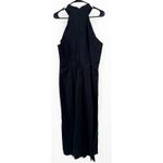 Anthropologie Dress SZ Large Midi Black Slit Halter Fringe Stretch Linen Cotton Photo 4
