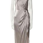 Michelle Mason  Silk One Shoulder Dress Size 10 Gray NWT Midi Draped Photo 0