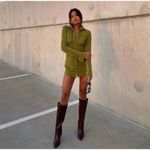 With Jean  Andy Dress‎ Forest Green Ruched Long Sleeve Button Down Sz M Photo 2