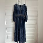 Mac Duggal Long Sleeve Floral Illusion Midnight Navy A Line Gown Size 8 NWT Photo 7