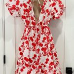 Aakaa Floral Mini Wrap Dress Red Small Ruffle Garden Party Coquette Beach Vacay Photo 2