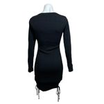 LIONESS  Black Ruched Drawstring Bodycon Stretch Knit Long Sleeve Mini Dress Sz S Photo 7