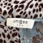 Umgee  Women Kimono Cardigan S/M Blue Mixed Print Ruffle Hem Boho Artsy Patchwork Photo 6