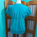 Chic Turquoise Teal Floral Blouse Blue Size M Photo 6