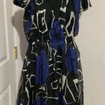 Theory Blue Black Silk Bubble Skirt Career Cocktail Mini Dress Short Sleeve S Photo 0