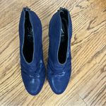 Velvet Angels | Platinum Blue Leather Ruched Front Island Platform Heels Size 9 Photo 4